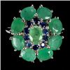 Image 1 : Oval Cut Unheated Emerald and Blue Sapphire Ring in 14k White Gold Plated 925 Sterling Silver - Size
