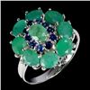 Image 2 : Oval Cut Unheated Emerald and Blue Sapphire Ring in 14k White Gold Plated 925 Sterling Silver - Size