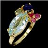 Image 1 : Big 16x7 mm Marquise Cut Sky Blue Topaz, Ruby and Sapphire Ring in 14k Yellow Gold Plated 925 Sterli