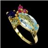 Image 2 : Big 16x7 mm Marquise Cut Sky Blue Topaz, Ruby and Sapphire Ring in 14k Yellow Gold Plated 925 Sterli