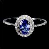 Image 1 : Expensive 7x5 mm Oval Cut Tanzanite and 77 pcs. Brilliant Cut Diamond Ring in 14k White Gold Plated 