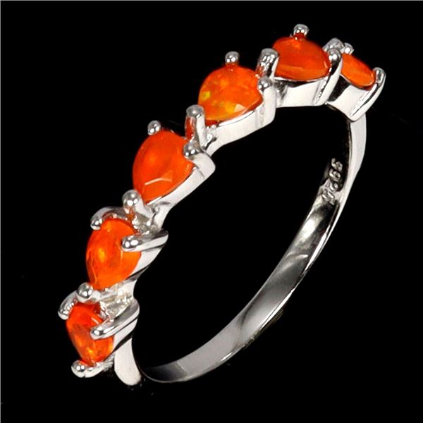 Per Cut Fire Orange Opal Ring in 14k White Gold Plated 925 Sterling Silver - Size 8 - Appraised Repl