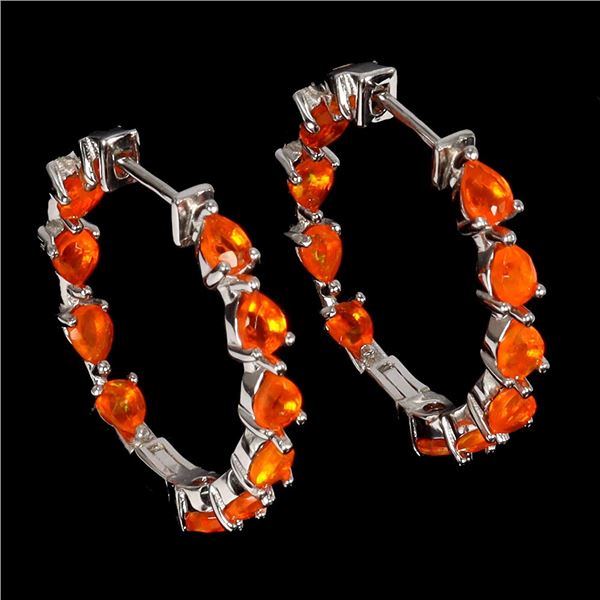 Per Cut Fire Orange Opal Earrings in 14k White Gold Plated 925 Sterling Silver - Appraised Replaceme