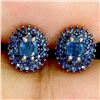 Image 1 : Oval and Diamond Cut Blue Sapphire Earrings in 2-Tone Black Rhodium and 14k White Gold Plated 925 St