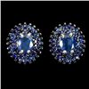 Image 2 : Oval and Diamond Cut Blue Sapphire Earrings in 2-Tone Black Rhodium and 14k White Gold Plated 925 St