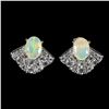 Image 2 : Big 7x5 mm Crystal Opal Earrings AAA Full Play of Color in 14k White Gold Plated 925 Sterling Silver
