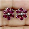 Image 1 : Rhodolite Garnet and CZ Flower Shaped Earrings in 14k White Gold Plated 925 Sterling Silver -Apprais