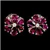 Image 2 : Rhodolite Garnet and CZ Flower Shaped Earrings in 14k White Gold Plated 925 Sterling Silver -Apprais