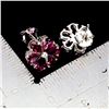 Image 3 : Rhodolite Garnet and CZ Flower Shaped Earrings in 14k White Gold Plated 925 Sterling Silver -Apprais
