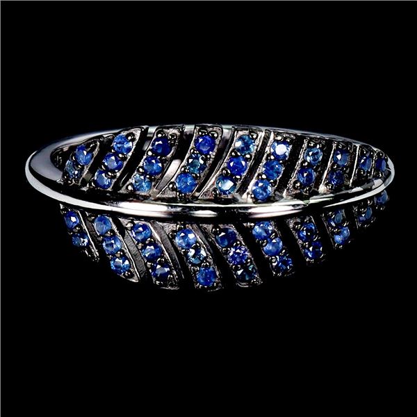 Diamond Cut Blue Sapphire Ring in 2-Tone Black Rhodium and 14k White Gold Plated 925 Sterling Silver