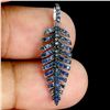 Image 1 : Diamond Round Cut Blue Sapphire Pendant in 2-Tone Black Rhodium and 14k White Gold Plated 925 Sterli