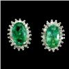 Image 2 : 5x3 mm Untreated Oval Cut Emerald and 40 pcs. Natural Diamonds Earrings in 14k White Gold Plated 925