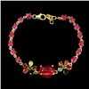 Image 1 : Huge 13x 10 mm Oval Cabochon Ruby, Tourmaline, Ruby and Chrome Dipside Bracelet in 14k Yellow Gold P