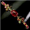 Image 2 : Huge 13x 10 mm Oval Cabochon Ruby, Tourmaline, Ruby and Chrome Dipside Bracelet in 14k Yellow Gold P