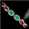 Image 1 : Big 7x5 mm Oval Cut Emerald and Ruby Bracelet in 14k White Gold Plated 925 Sterling Silver - 6 inche