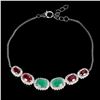 Image 2 : Big 7x5 mm Oval Cut Emerald and Ruby Bracelet in 14k White Gold Plated 925 Sterling Silver - 6 inche