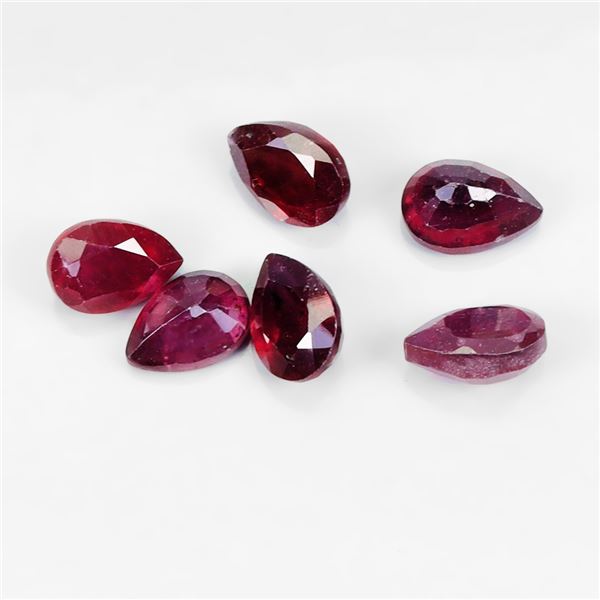 4.46 ct. Pear Cut Blood Red Rubies 6 pcs. Lot 6x4 mm Gemstones - Appraised Replacement Value $ 480