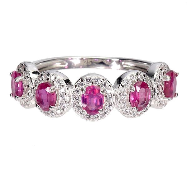 Superb Oval Cut Ruby Ring and CZ in 14k White Gold Plated 925 Sterling Silver - Size 7.5 - Appraised