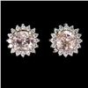 Image 1 : Round Cut Morganite (Same Family as Emerald) and CZ Earrings in 14k White Gold Plated 925 Sterling S