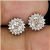 Image 2 : Round Cut Morganite (Same Family as Emerald) and CZ Earrings in 14k White Gold Plated 925 Sterling S