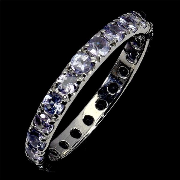 Round Cut Tanzanite Ring in 14k White Gold Plated 925 Sterling Silver - Size 5.5 - Appraised Replace