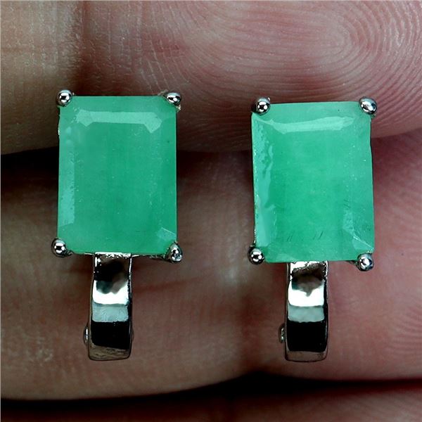 Big 8x6 mm Octogon Cut Emerald Earrings in 14k White Gold Plated 925 Sterling Silver - Appraised Rep