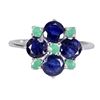 Image 1 : Blue Sapphire and Emerald Ring in 14k White Gold Plated 925 Sterling Silver - Size 7.5 - Appraised R