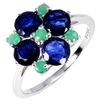 Image 2 : Blue Sapphire and Emerald Ring in 14k White Gold Plated 925 Sterling Silver - Size 7.5 - Appraised R