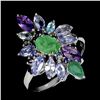 Image 2 : Emerald, Amethyst, Tanzanite and Sky Blue Topaz Ring in 14k White Gold Plated 925 Sterling Silver - 