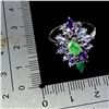 Image 3 : Emerald, Amethyst, Tanzanite and Sky Blue Topaz Ring in 14k White Gold Plated 925 Sterling Silver - 