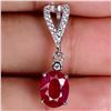 Image 1 : Big 8x6 mm Oval Cut Blood Red Ruby Pendant in 14k White Gold Plated 925 Sterling Silver - Appraised 