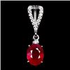 Image 2 : Big 8x6 mm Oval Cut Blood Red Ruby Pendant in 14k White Gold Plated 925 Sterling Silver - Appraised 