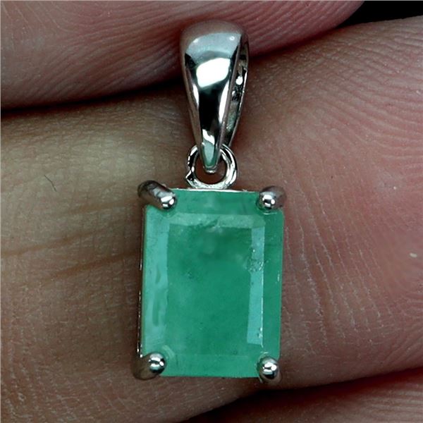 Big 8x6 mm Octagon Cut Emerald Pendant in 14k White Gold Plated 925 Sterling Silver - Appraised Repl