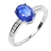 Image 2 : Very Nice Blue Sapphire and CZ Ring in 14k White Gold Plated 925 Sterling Silver - Size 6.5 - Apprai