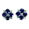 Image 1 : Dark Blue Sapphire nd Emerald Earrings in 14k White Gold Plated 925 Sterling Silver - Appraised Repl
