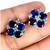 Image 2 : Dark Blue Sapphire nd Emerald Earrings in 14k White Gold Plated 925 Sterling Silver - Appraised Repl