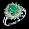 Image 2 : High Value Big 7x5 mm Fire Green Opal, Tsavorite Garnet and 16 pcs. Of Diamonds Ring in 14k White Go