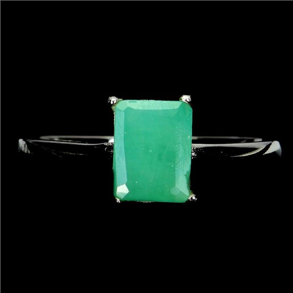 Big 8x6 mm Octagon Cut Emerald Ring in 14k White Gold Plated 925 Sterling Silver - Size 9.5 - Apprai