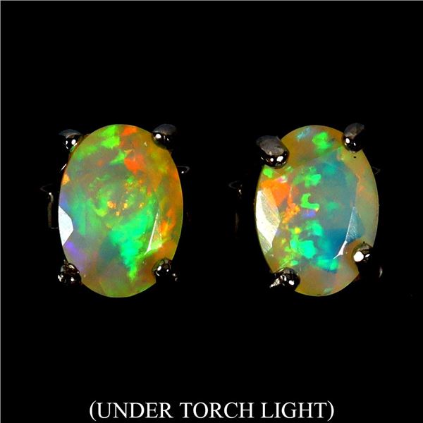 7x5 mm Crystal Opal Earrings in 14k White Gold Plated 925 Sterling Silver - Appraised Replacement Va