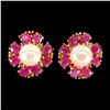 Image 2 : Superb Pearl and 4x3 mm Oval Cut Ruby and Sapphire Earrings in 14k Yellow Gold Plated 925 Sterling S