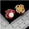 Image 3 : Superb Pearl and 4x3 mm Oval Cut Ruby and Sapphire Earrings in 14k Yellow Gold Plated 925 Sterling S