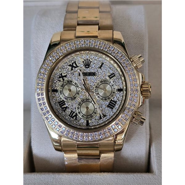 HIGH END AUTOMATIC, AAA QUALITY REPLICA WATCH, DIAMOND BEZEL AND DIAL, 3 SUB-DIALS, ROMAN NUMERALS, 