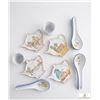 Image 5 : Hand Painted Ceramic Tea Bag Holders, Soup Spoons and Cups Set