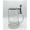 Image 1 : Glass Beer Stein with Pewter Lid and Engraved Names