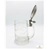 Image 2 : Glass Beer Stein with Pewter Lid and Engraved Names