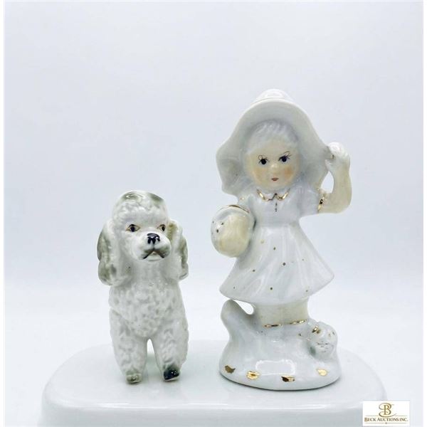 Porcelain Figurines Lot – Girl with Hat and Poodle Dog
