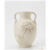 Image 1 : White Ceramic Vase with Relief Floral Design and Two Handles