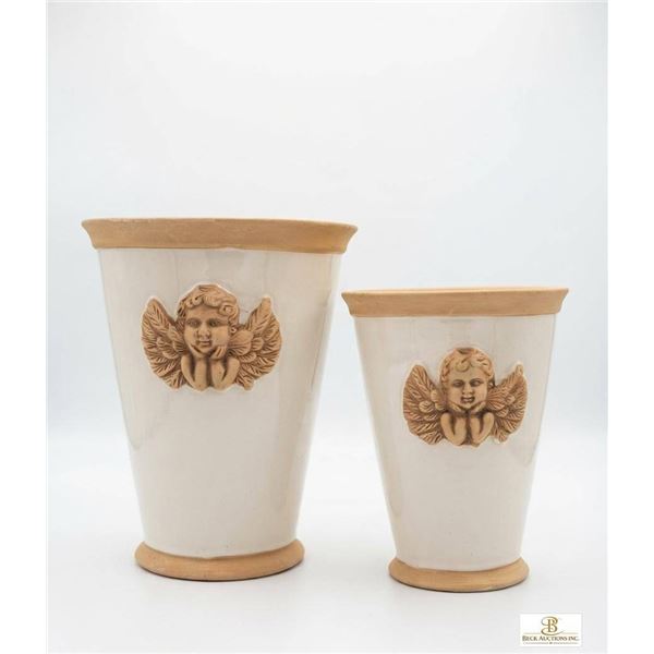 Four Ceramic Planters with Cherub Relief Decoration