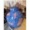 Image 2 : Ceramic Table Lamp with Floral and Fruit Motif and Fabric Fringe Shade
