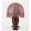 Image 1 : Etched Floral Red Glass Table Lamp with Pleated Fabric Shade